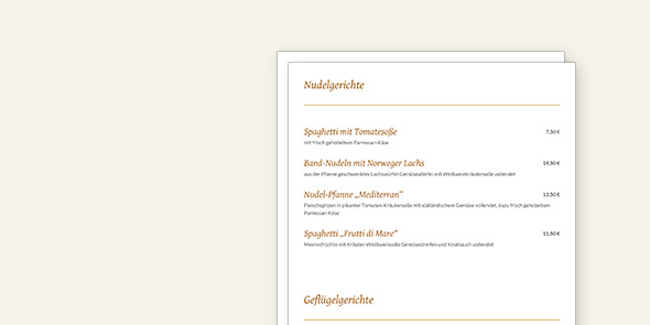 Speisekarte, verwaltet mit dem CMS Perch
